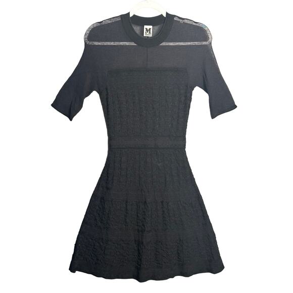 Missoni Sz 38 Stretchy Black Fit & Flare Dress‎ Sheer Crinkle Alpaca Whimsy LBD - Picture 1 of 12